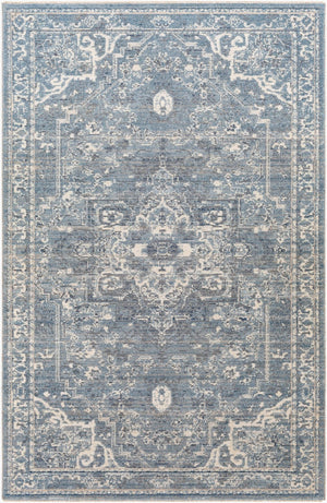 Livabliss Amore Traditional Pattern Polyester Rug with Fringe Border for Entryway Decor Denim, Dark Blu 2'4" x 3'9" AMO2327-2339