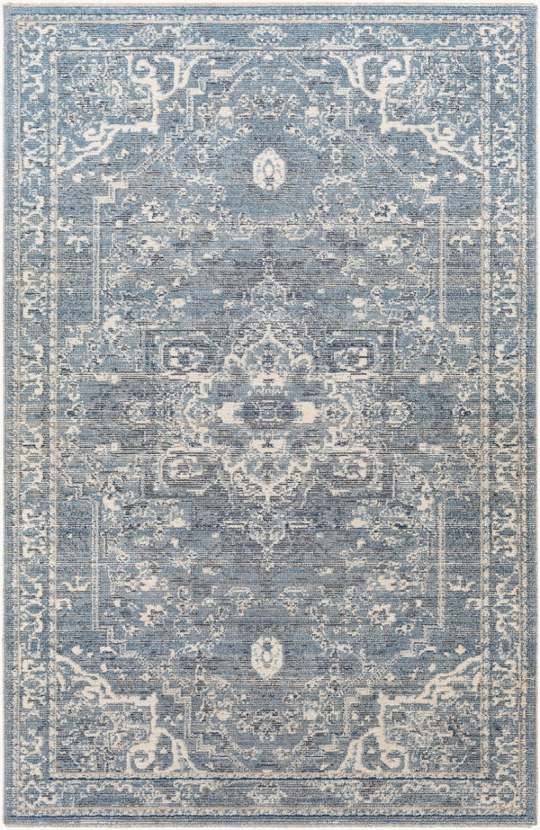 Livabliss Amore Traditional Pattern Polyester Rug with Fringe Border for Entryway Decor Denim, Dark Blu 2'4" x 3'9" AMO2327-2339