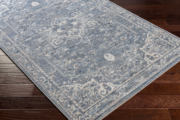 Livabliss Amore Traditional Pattern Polyester Rug with Fringe Border for Entryway Decor Denim, Dark Blu 2'4" x 3'9" AMO2327-2339