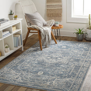 Livabliss Amore Traditional Pattern Polyester Rug with Fringe Border for Entryway Decor Denim, Dark Blu 2'4" x 3'9" AMO2327-2339