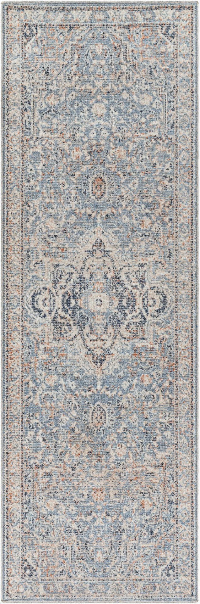 Livabliss Amore Turkish Medallion Accent Rug with Fringe Border for Entryway or Bath Denim, Dark Blu 2'7" x 7'10" AMO2328-268