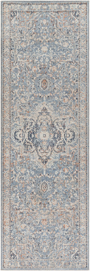 Livabliss Amore Turkish Medallion Accent Rug with Fringe Border for Entryway or Bath Denim, Dark Blu 2'7" x 7'10" AMO2328-268