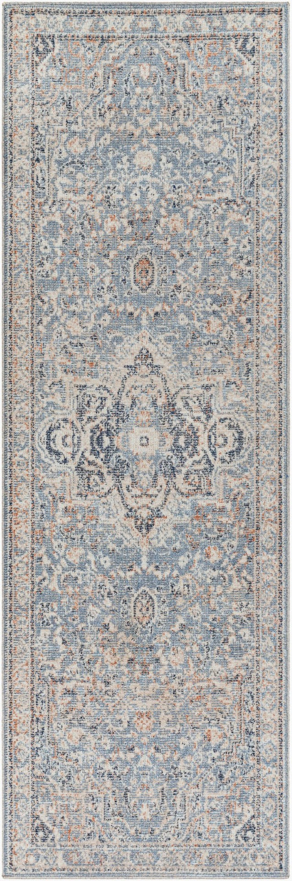 Livabliss Amore Turkish Medallion Accent Rug with Fringe Border for Entryway or Bath Denim, Dark Blu 2'7" x 7'10" AMO2328-268