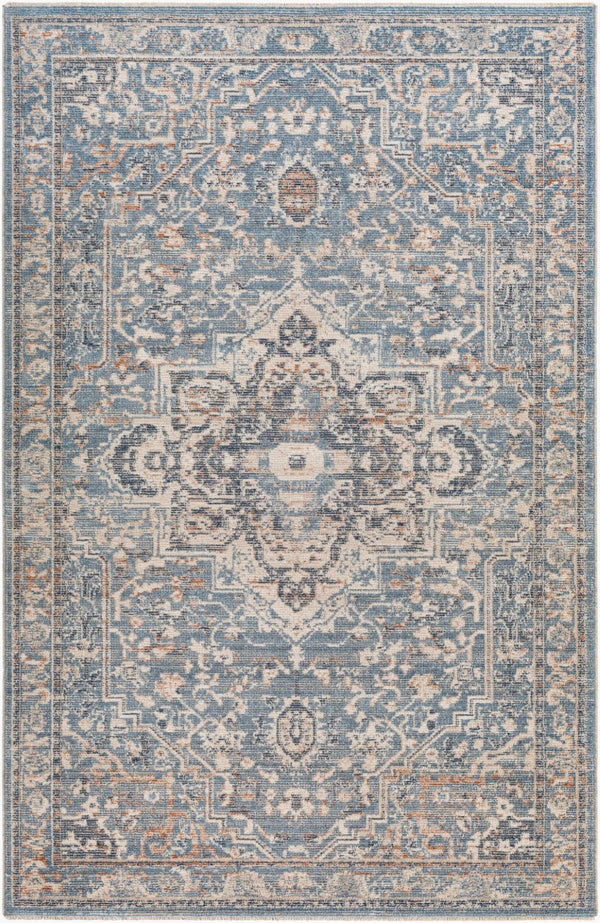Livabliss Amore Turkish Medallion Accent Rug with Fringe Border for Entryway or Bath Denim, Dark Blu 2' x 2'11" AMO2328-23