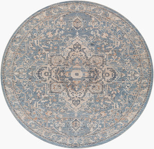 Livabliss Amore Turkish Medallion Accent Rug with Fringe Border for Entryway or Bath Denim, Dark Blu 7'10" x 7'10" AMO2328-710RD