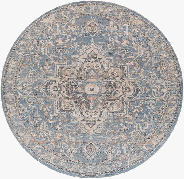 Livabliss Amore Turkish Medallion Accent Rug with Fringe Border for Entryway or Bath Denim, Dark Blu 7'10" x 7'10" AMO2328-710RD