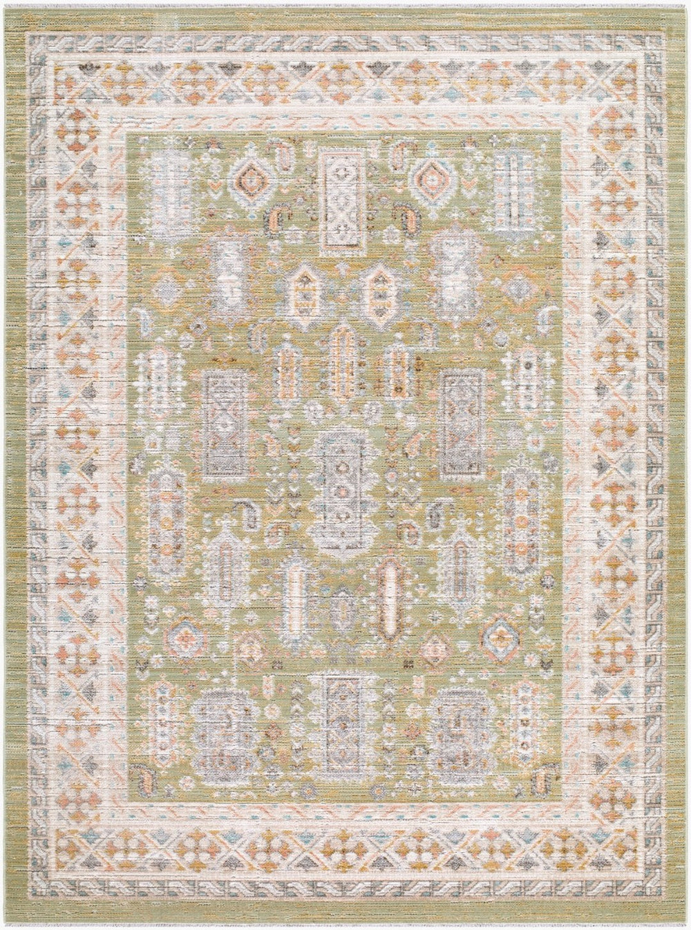 Livabliss Amir Traditional Fringe Area Rug Machine Woven Polypropylene for Living Spaces Sage, Cream 5'3" x 7' AMR2301-537