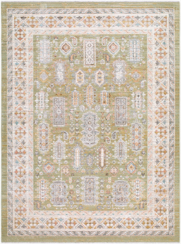Livabliss Amir Traditional Fringe Area Rug Machine Woven Polypropylene for Living Spaces Sage, Cream 5'3" x 7' AMR2301-537