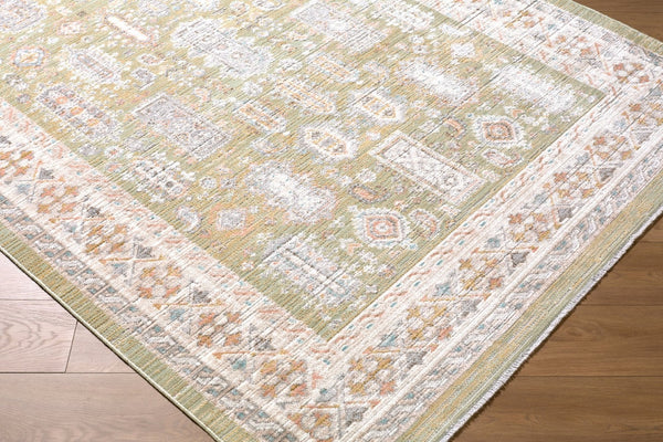Livabliss Amir Traditional Fringe Area Rug Machine Woven Polypropylene for Living Spaces Sage, Cream 5'3" x 7' AMR2301-537