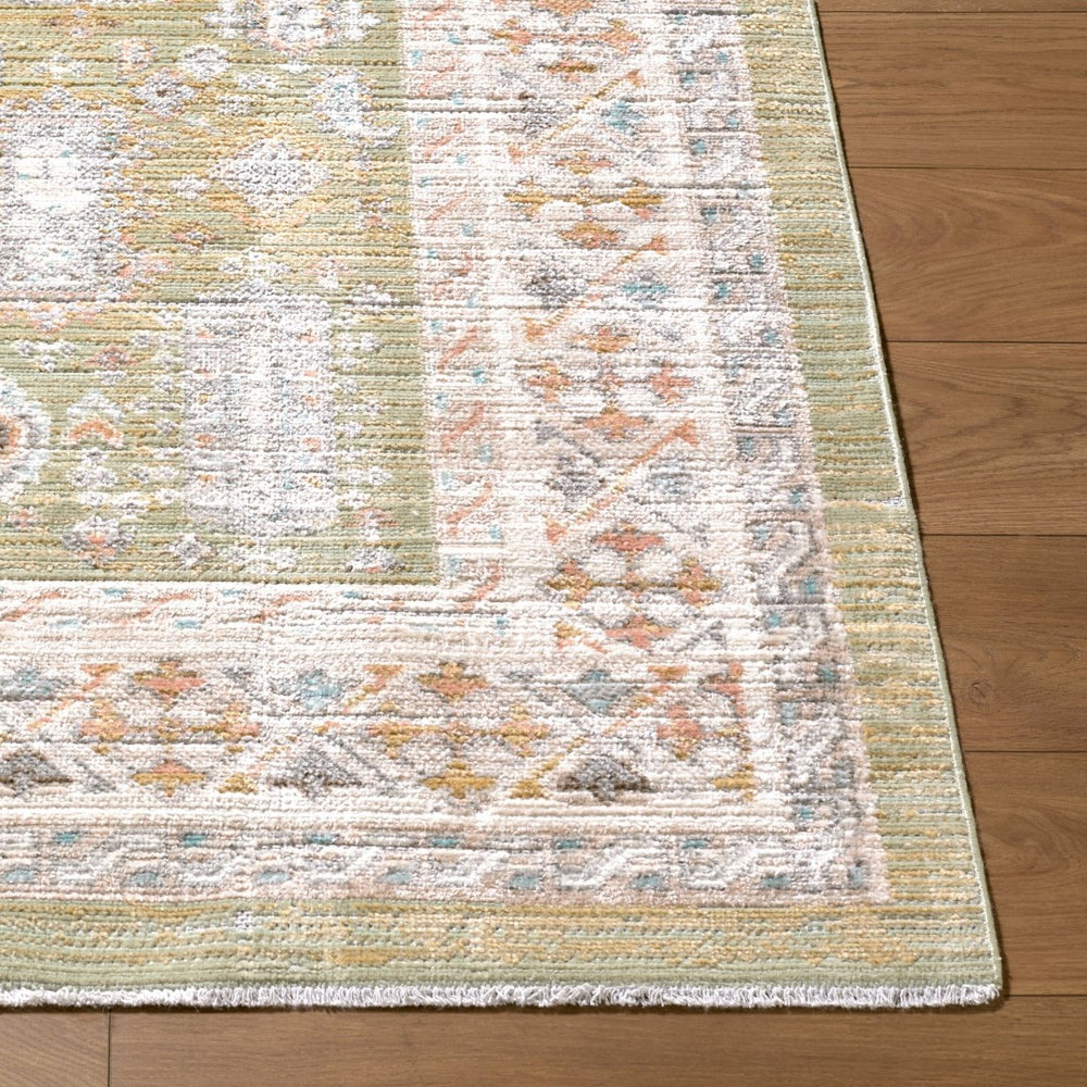 Livabliss Amir Traditional Fringe Area Rug Machine Woven Polypropylene for Living Spaces Sage, Cream 5'3" x 7' AMR2301-537