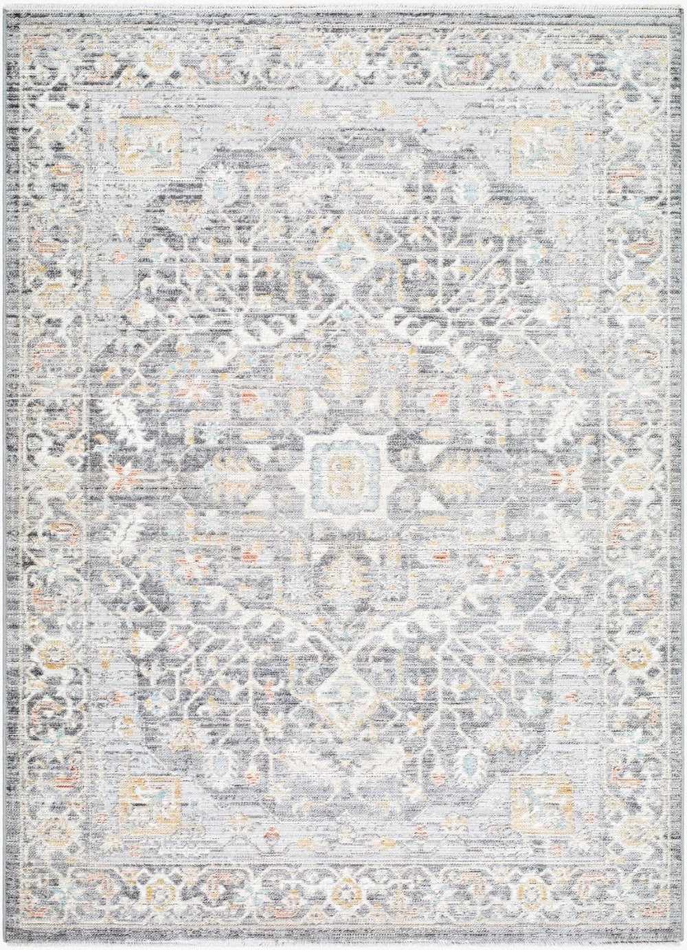 Livabliss Amir Traditional Fringe Area Rug Machine Woven Turkey Polypropylene Low Pile Floor Medium Gray, Li 7'10" x 10' AMR2303-71010