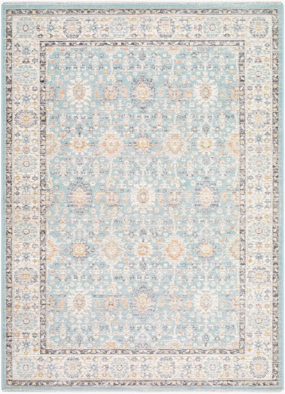 Livabliss Amir Traditional Fringe Area Rug Machine Woven in Turkey for Living Room Floors Sky Blue, Cream 7'10" x 10' AMR2304-71010