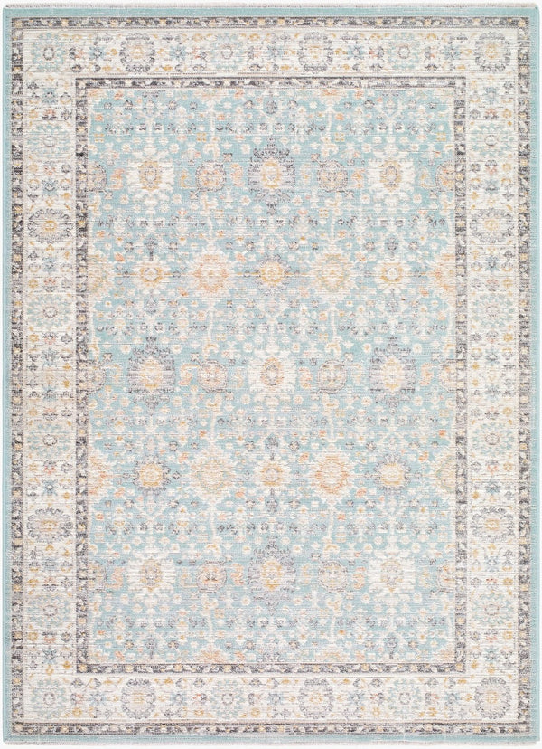 Livabliss Amir Traditional Fringe Area Rug Machine Woven in Turkey for Living Room Floors Sky Blue, Cream 7'10" x 10' AMR2304-71010