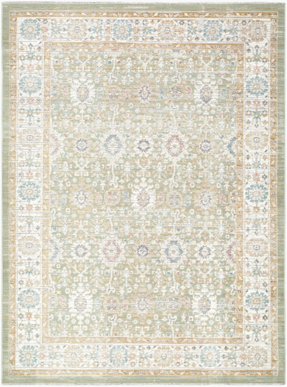 Livabliss Amir Traditional Medallion Area Rug Machine Woven Polypropylene Washable Living Room Sage, Cream 5'3" x 7' AMR2306-537