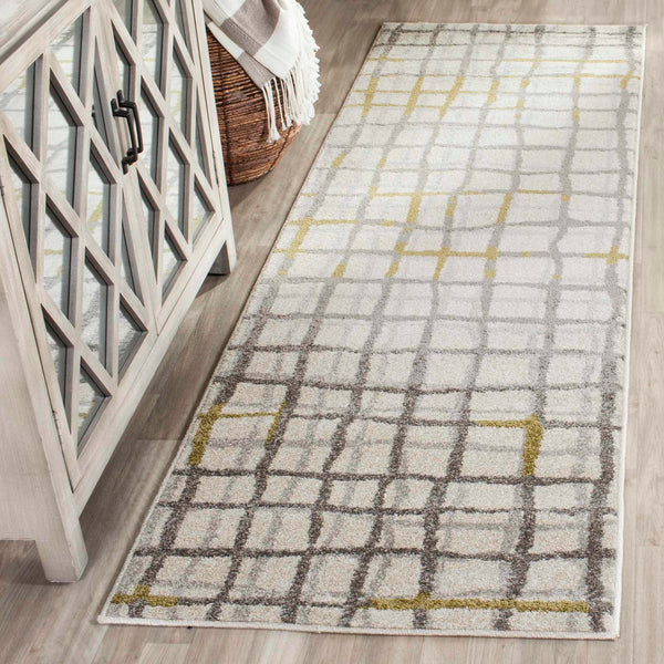 Safavieh Modern Gridlines Power Loomed  Rug Ivory / Light Grey AMT403K-29