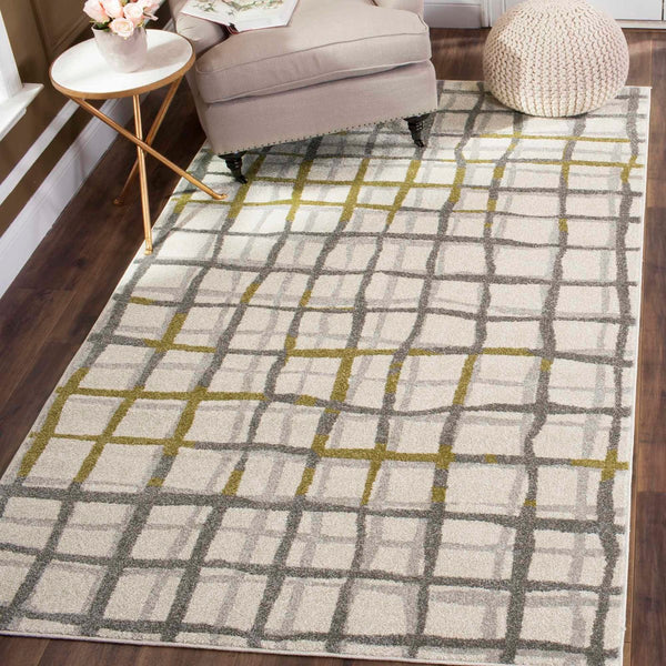 Safavieh Modern Gridlines Power Loomed  Rug Ivory / Light Grey AMT403K-29
