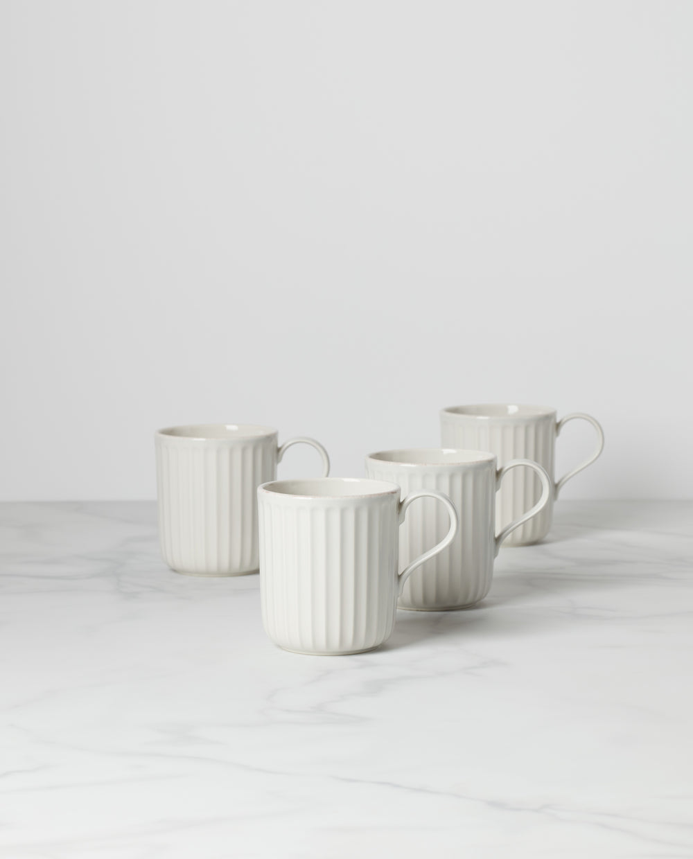 Lenox French Perle Scallop 4-Piece Mug Set White, WHITE STONEWARE 893549