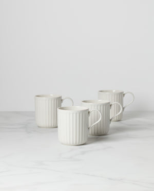 Lenox French Perle Scallop 4-Piece Mug Set White, WHITE STONEWARE 893549