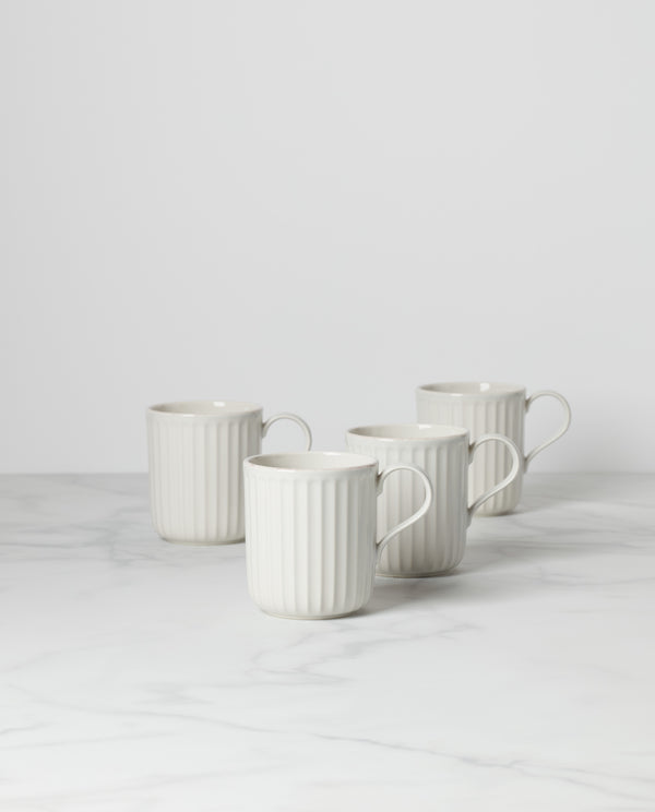 Lenox French Perle Scallop 4-Piece Mug Set White, WHITE STONEWARE 893549