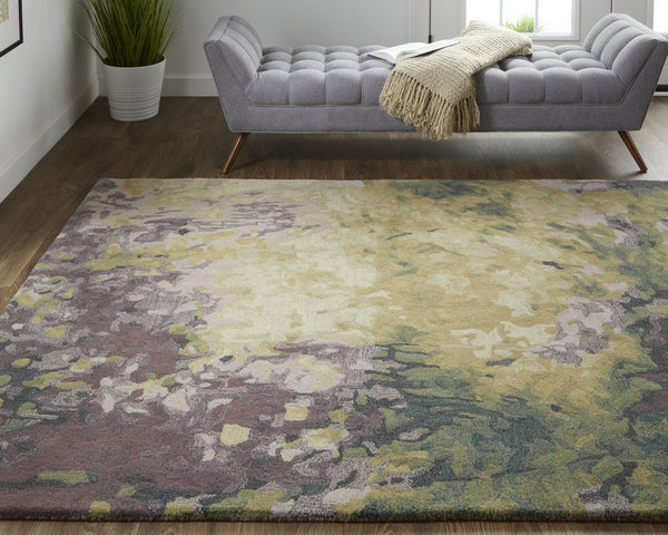 Feizy Rugs Amira Abstract Hand-tufted Wool Area Rug - Contemporary Style For Living Rooms & Home Offices Gold,Purple,Green Wool Ami8633fpurgrnf00