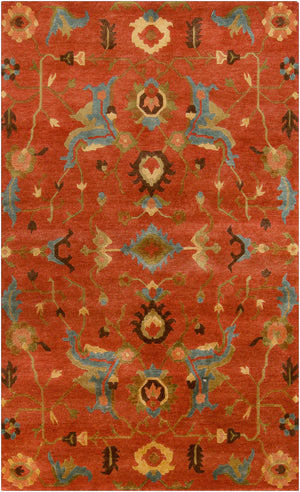 Anastacia ANA-8411 5' x 8' Handmade Rug ANA8411-58  Rust, Sky Blue, Olive, Mustard, Grass Green, Dark Brown Surya