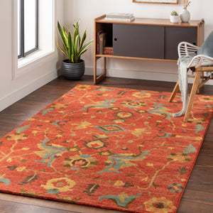 Anastacia ANA-8411 8' x 11' Handmade Rug ANA8411-811  Rust, Sky Blue, Olive, Mustard, Grass Green, Dark Brown Surya