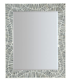 Hooker Furniture Commerce Tiger Tooth Vertical Mirror — Handcrafted Mango Wood & Bone Inlay Beveled Glass, Black-White Tribal Accent For Entryway (49") 7228-50697-00