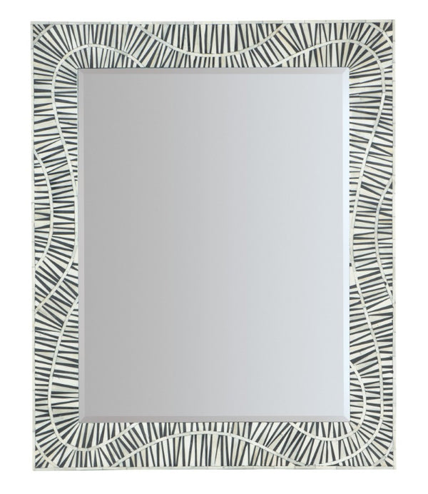 Hooker Furniture Commerce Tiger Tooth Vertical Mirror — Handcrafted Mango Wood & Bone Inlay Beveled Glass, Black-White Tribal Accent For Entryway (49") 7228-50697-00