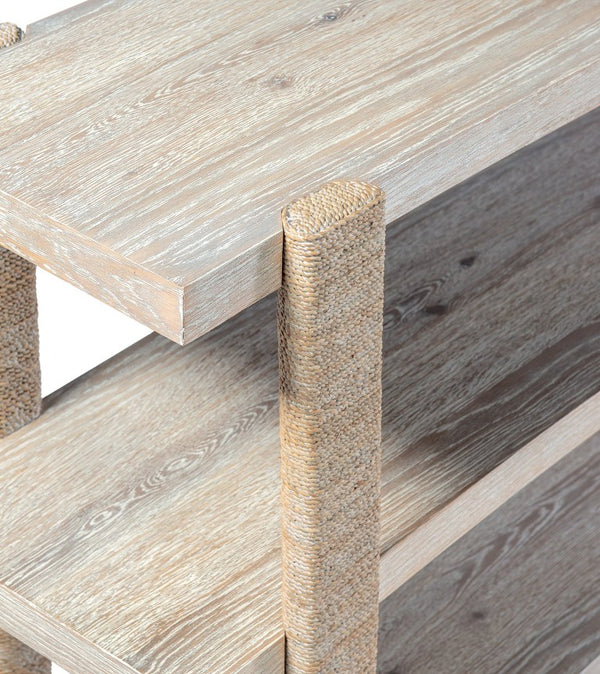 Hooker Furniture Commerce Oak Veneer Console Table With Rope-Wrapped Supports, Two Shelves, Coastal Casual Charm 7228-85034-80