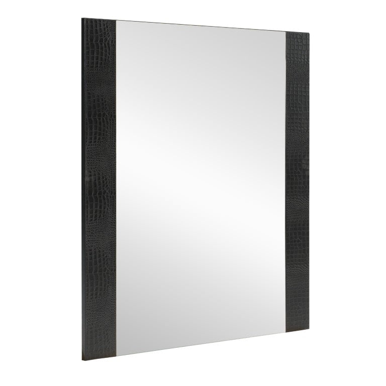 VIG Furniture Monza Italian-Made Black Crocodile-Texture Mirror With Silver Accents, High-Gloss Luxe 39"X41" VGACANCONA-MIR-BLK
