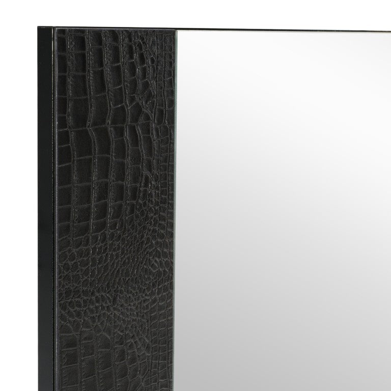 VIG Furniture Monza Italian-Made Black Crocodile-Texture Mirror With Silver Accents, High-Gloss Luxe 39"X41" VGACANCONA-MIR-BLK