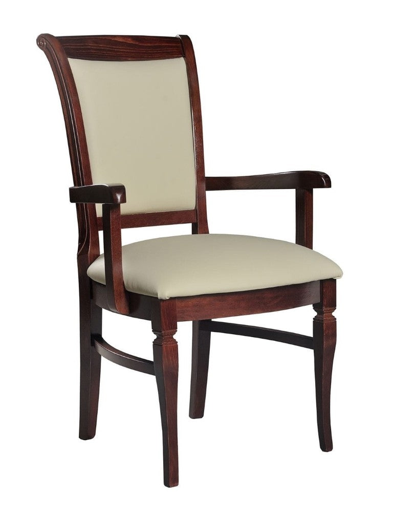 VIG Furniture Anders Taupe Leather Dining Armchair With High-Gloss Walnut Beechwood Frame — Neoclassical Head Chair VGTSRAFAELLO-AC