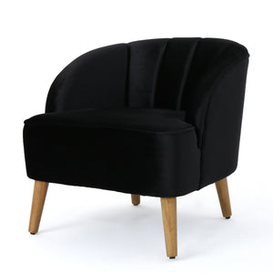 English Elm Chair Velvet Club Seat with Channel Stitching and Rubberwood Legs for Modern Interiors 61714.00BLK