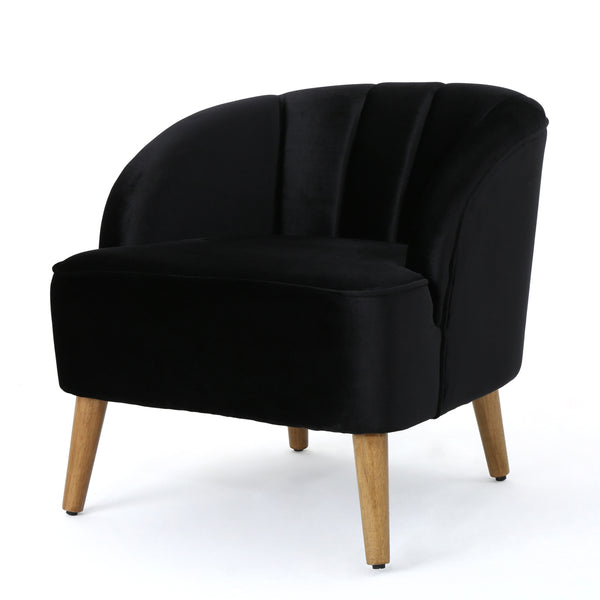 English Elm Chair Velvet Club Seat with Channel Stitching and Rubberwood Legs for Modern Interiors 61714.00BLK