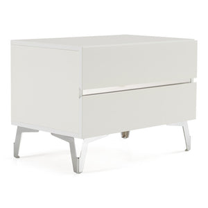 VIG Furniture Angela Italian Modern White Nightstand With High-Gloss Lacquer, Soft-Closing Drawers & Stainless Accents VGACANGELA-NS