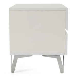 VIG Furniture Angela Italian Modern White Nightstand With High-Gloss Lacquer, Soft-Closing Drawers & Stainless Accents VGACANGELA-NS