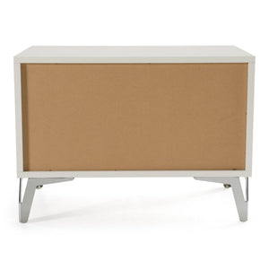 VIG Furniture Angela Italian Modern White Nightstand With High-Gloss Lacquer, Soft-Closing Drawers & Stainless Accents VGACANGELA-NS