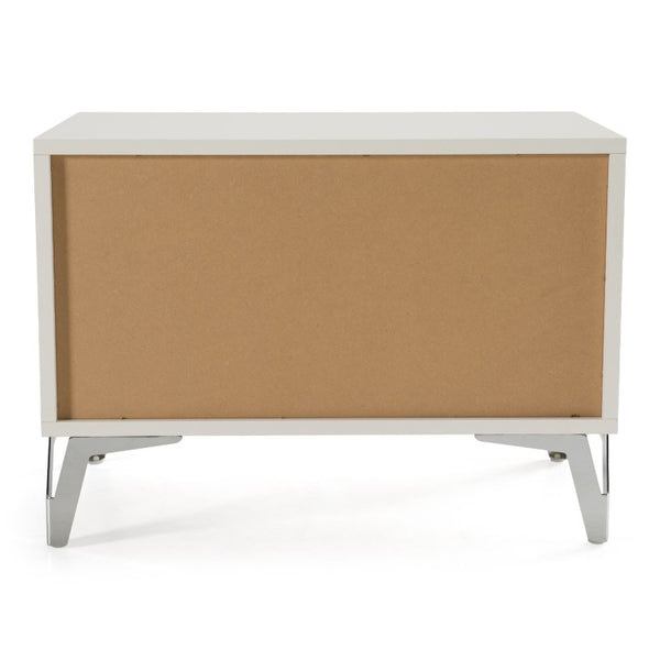 VIG Furniture Angela Italian Modern White Nightstand With High-Gloss Lacquer, Soft-Closing Drawers & Stainless Accents VGACANGELA-NS