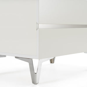 VIG Furniture Angela Italian Modern White Nightstand With High-Gloss Lacquer, Soft-Closing Drawers & Stainless Accents VGACANGELA-NS