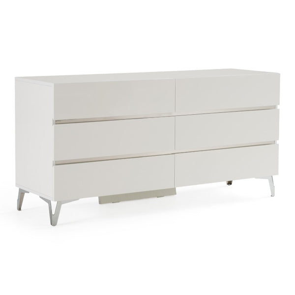 VIG Furniture Angela Italian Modern White Dresser With 6 Soft-Close Drawers, High-Gloss Lacquer & Stainless Accents VGACANGELA-DRS