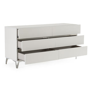 VIG Furniture Angela Italian Modern White Dresser With 6 Soft-Close Drawers, High-Gloss Lacquer & Stainless Accents VGACANGELA-DRS