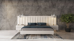 VIG Furniture Angela Italian Queen Eco Leather Bed Set With Nightstands, White Modern Design, Stainless Accents VGACANGELA-SET-WINGS-Q