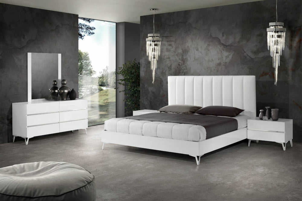 VIG Furniture Angela Modern Italian Queen Bedroom Set In White Eco Leather With Stainless Accents & Storage VGACANGELA-SET-Q