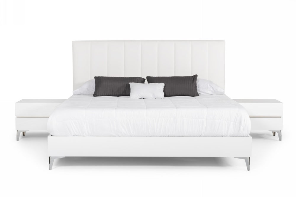 VIG Furniture Angela Modern Italian Queen Bedroom Set In White Eco Leather With Stainless Accents & Storage VGACANGELA-SET-Q