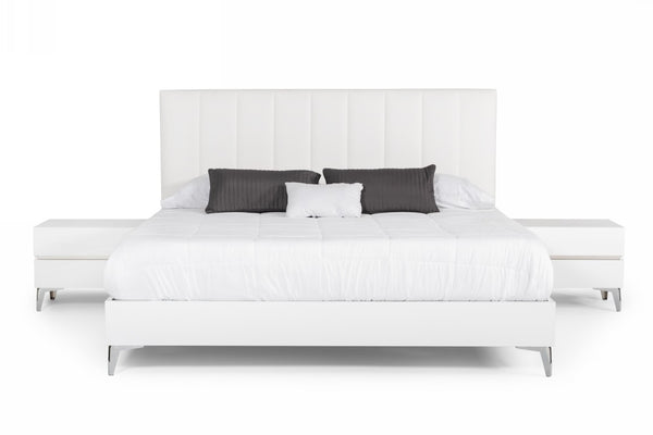 VIG Furniture Angela Modern Italian White Eco Leather Eastern King Bedroom Set With Stainless Accents, 6-Drawer Dresser VGACANGELA-SET-EK