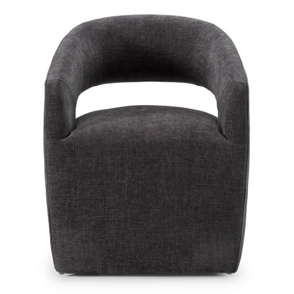 VIG Furniture Angie Cream Fabric Accent Chair With Art Deco Cutout Back, Foam Seat, Caster Legs, No Assembly Required Dark Grey Dining Chair VGKK-KF-Y1230-DKGRY
