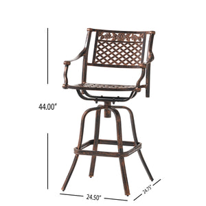 English Elm Christopher Knight Home® - TAHOE Cast Aluminum Bar Stool 29.5" Antique Copper Finish — Elegant Patterned Outdoor Patio Seating Durable 54024.00