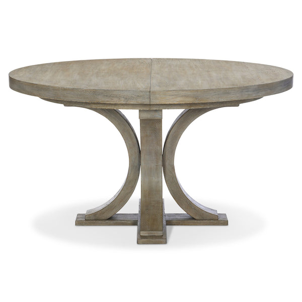 Bernhardt Bernhardt Knotty White Oak Albion Round Dining Table With 18" Leaf, Pewter Finish & Sculptural Base K1772