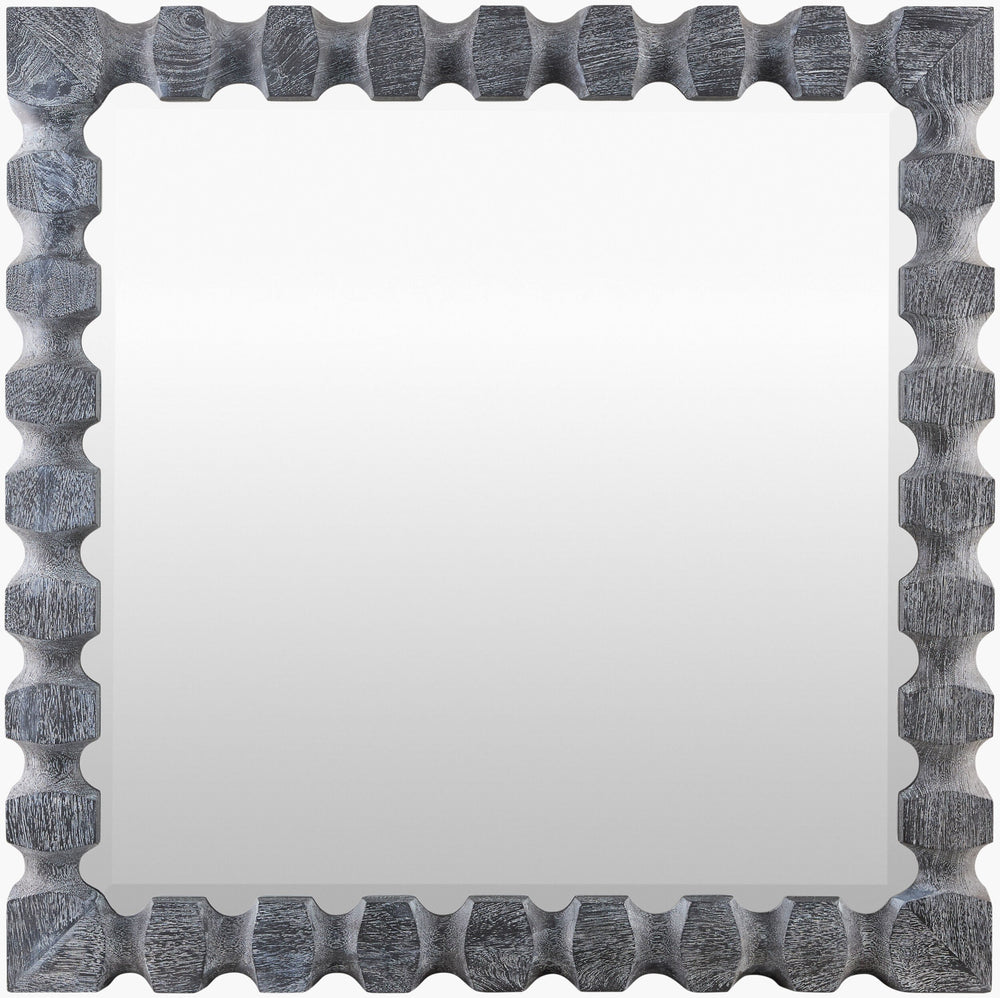 Surya Antilles 33"H X 33"W Industrial Rustic Accent Mirror – Elegant Wall Decor For Inviting Spaces Frame, Black Mango Wood Anti001-3333