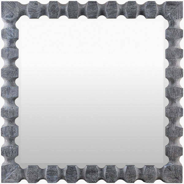 Surya Antilles 33"H X 33"W Industrial Rustic Accent Mirror – Elegant Wall Decor For Inviting Spaces Frame, Black Mango Wood Anti001-3333
